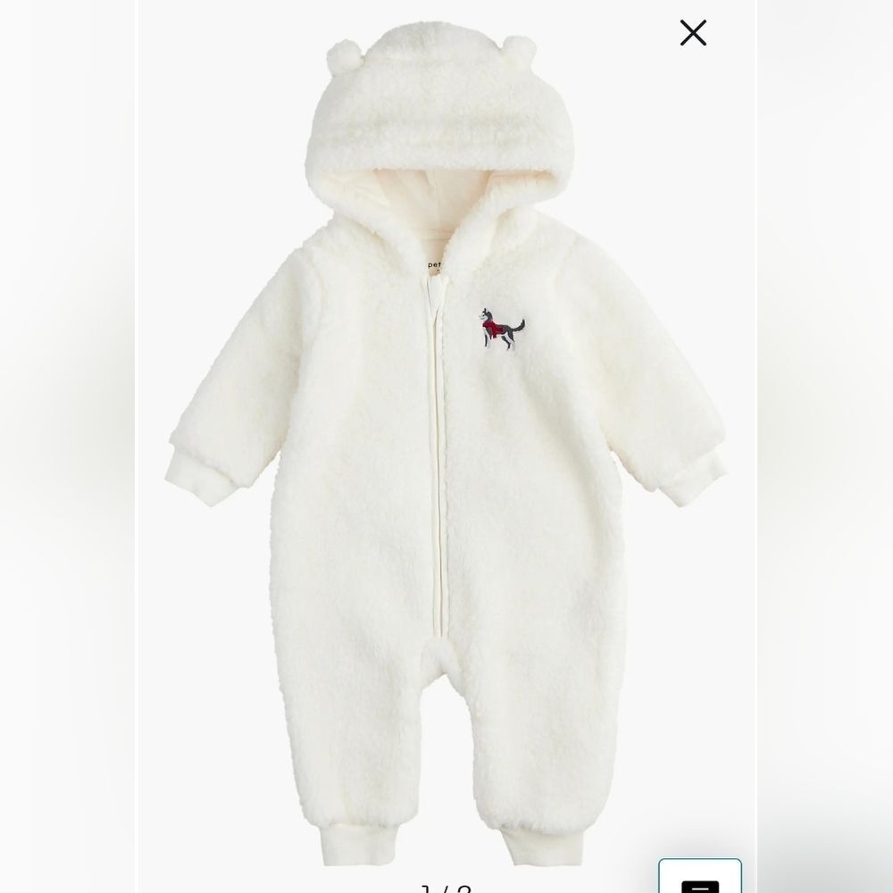NEW PETIT LEM Holiday kids Baby Sherpa fuzzy Husky Pup Romper